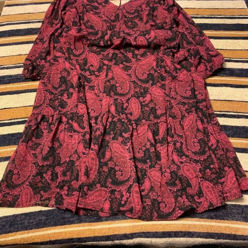 Torrid Midi Dress Tea Length Clip Dot Open Back A-Line Witchy 2 Paisley Black - Picture 9 of 11